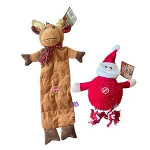 Multipet Christmas Dog Toys Santa & Reindeer w/ Squeaker Stocking Stuffers